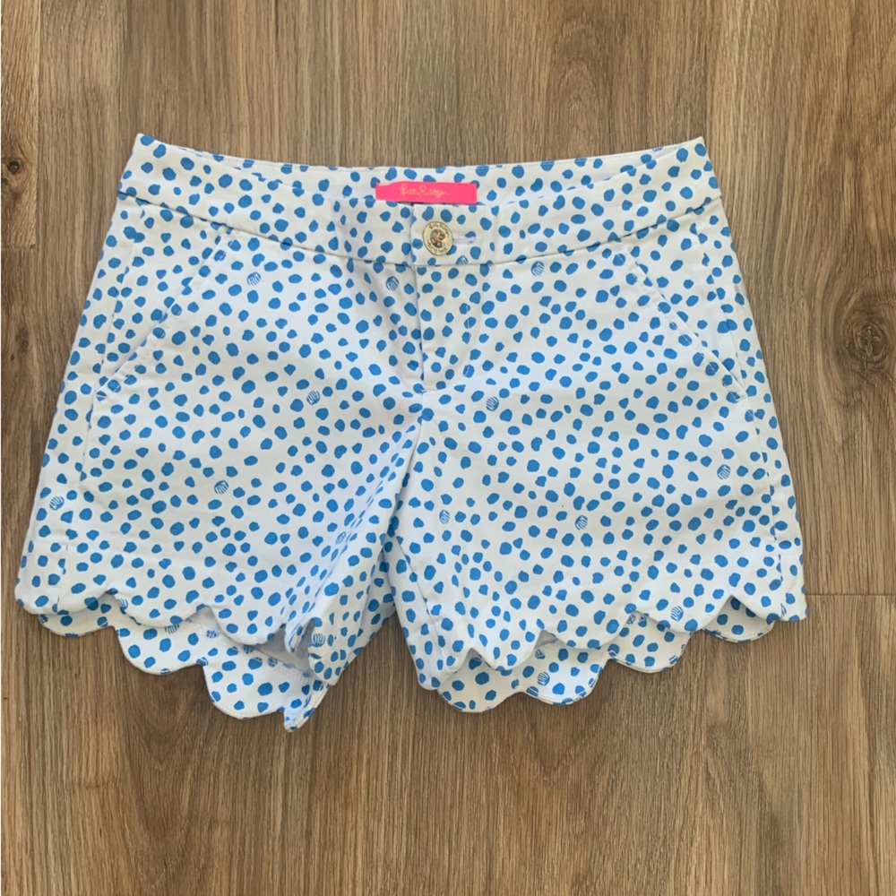 Lilly Pulitzer Buttercup Stretch Shorts Zanzibar Blue White Blue Spots Size 0